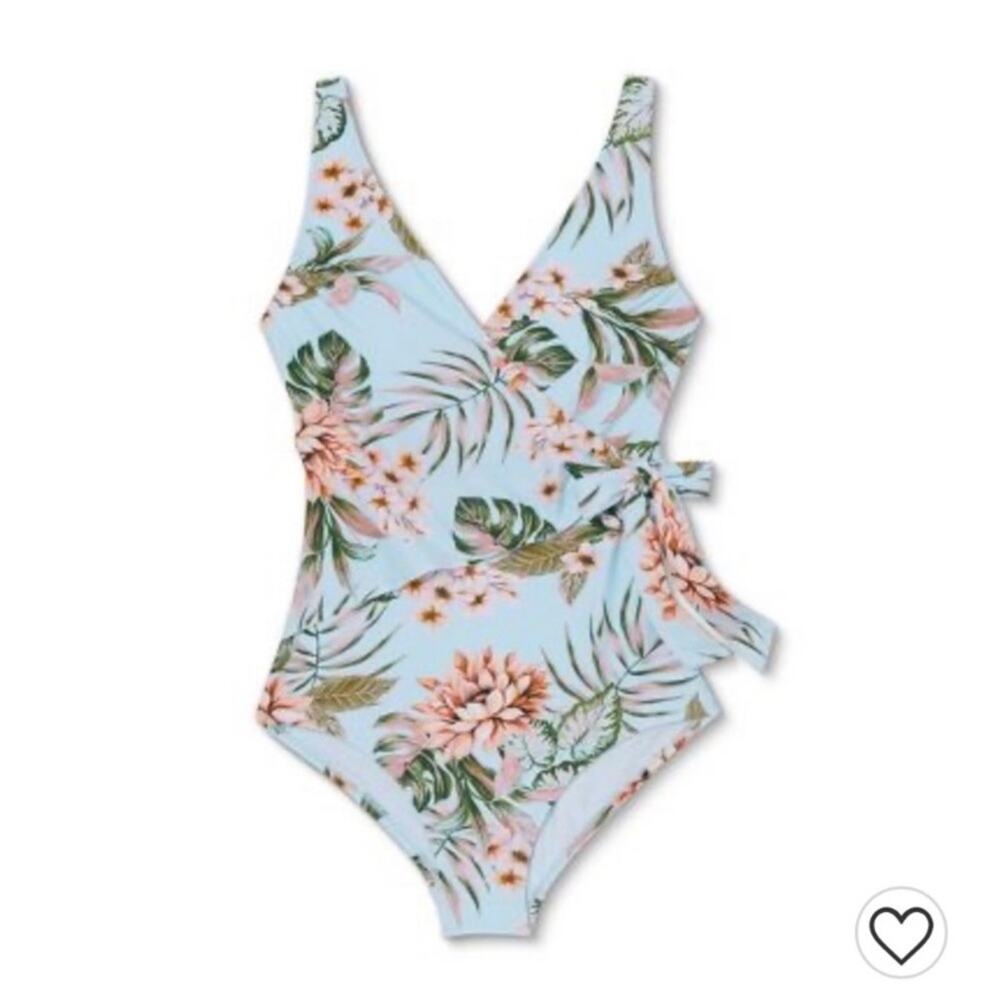 NWOT - Women's Wrap-Front High Coverage One Piece Kona Sol Tropical Print